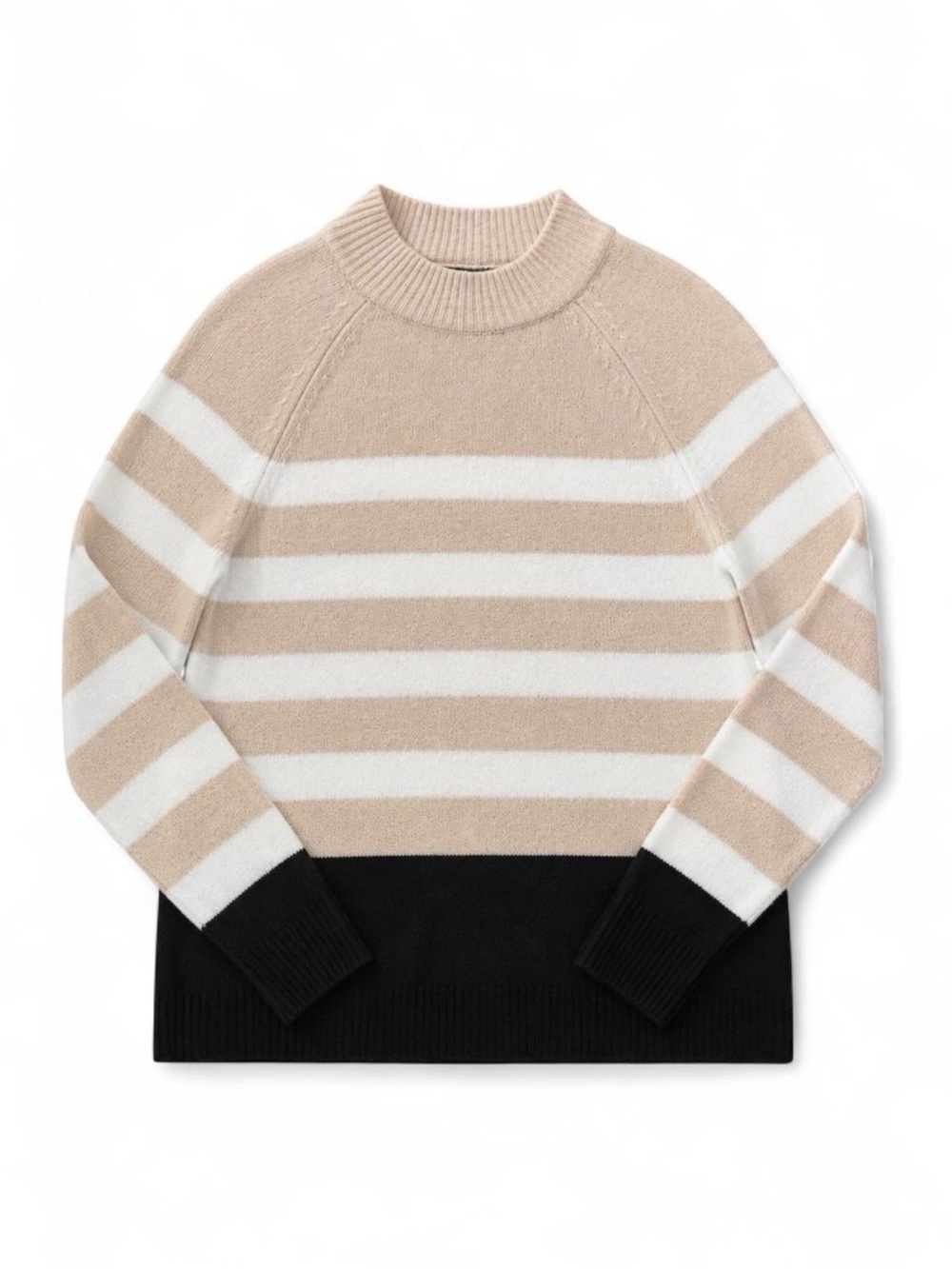 Rafaella Women’s Striped Mock Neck Sweater Size Small Beige Cream Black